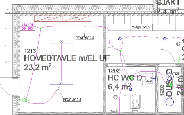 Viser del av arbeidstegning elkraft. 