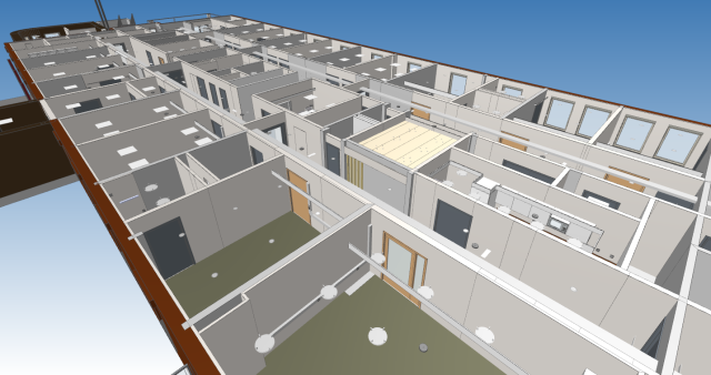 3-D Modell av 2.Etasje  Halden Helsehus, laget i Revit